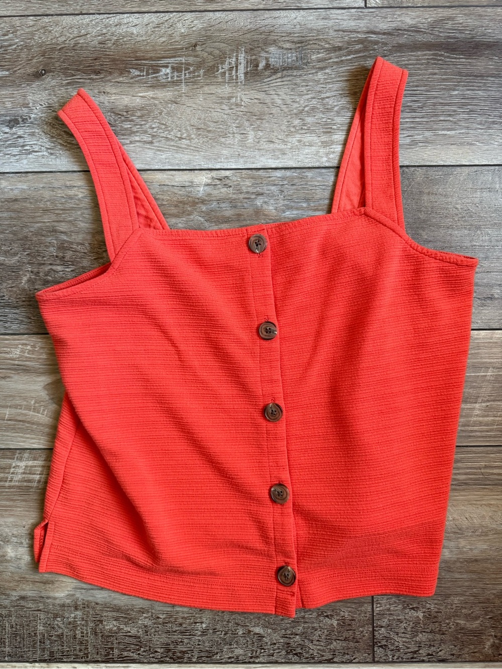 J. Crew Coral Button-Front Ribbed Tank